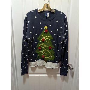 Vintage Divided Blue Christmas Sweater Size S Holiday Beaded Festive Tree